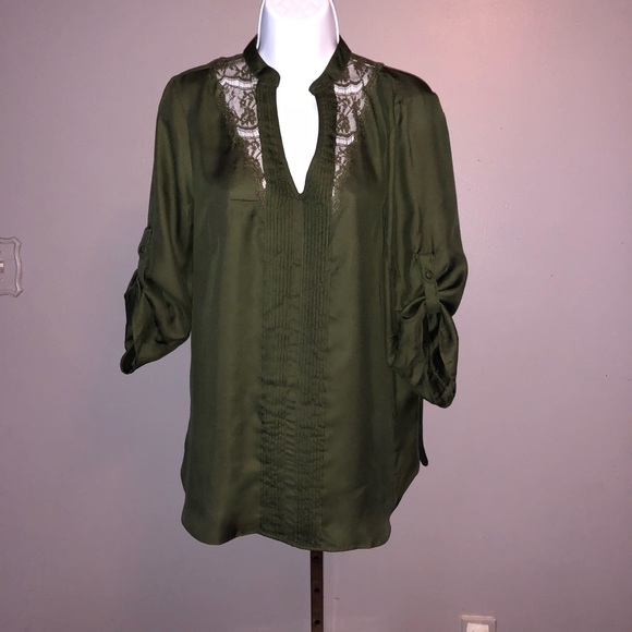 LC Lauren Conrad Tops - LC Lauren Conrad Olive Silky Lace Blouse